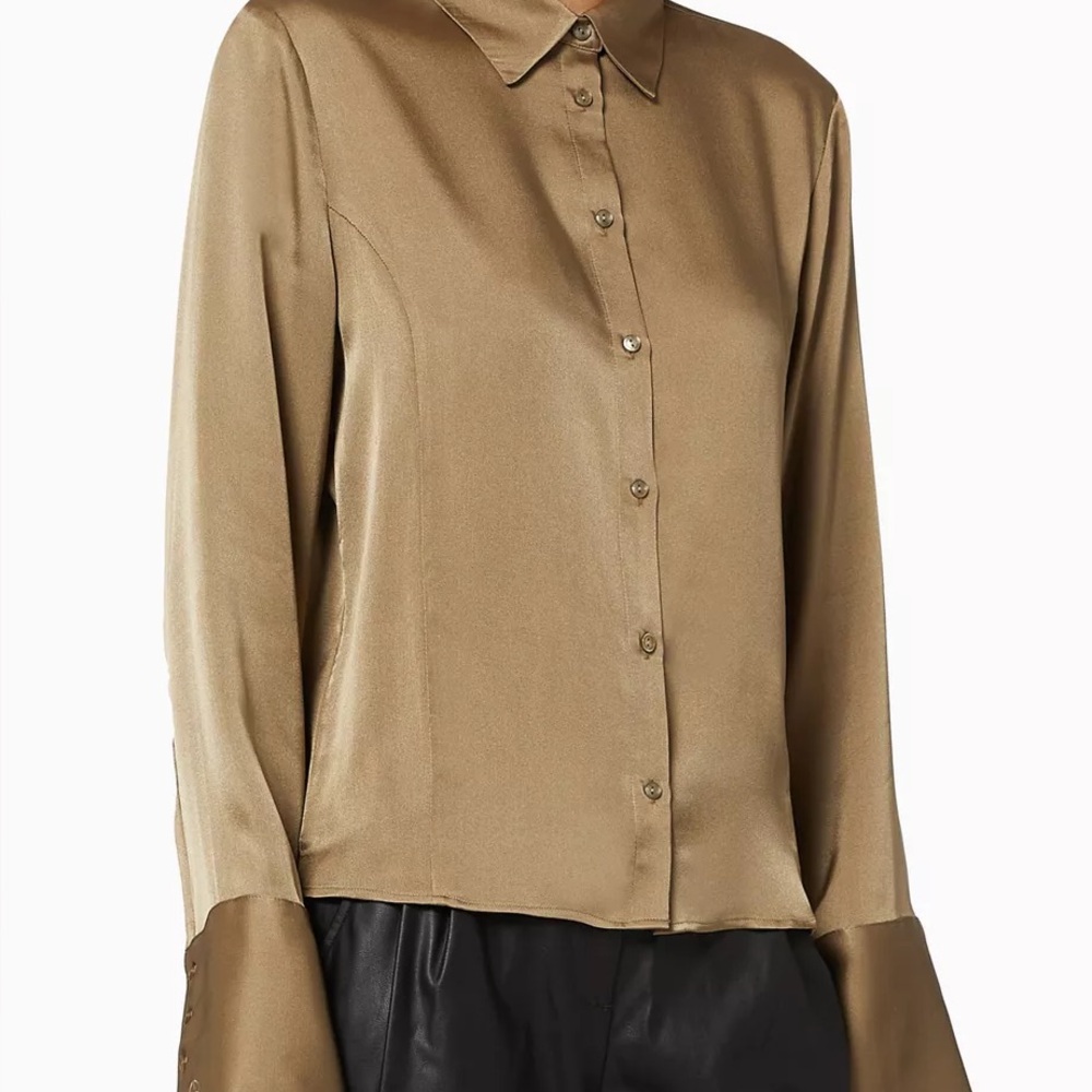 Anine Bing Mackenzie Silk Blouse Size 8 – Olive / Khaki Button Down